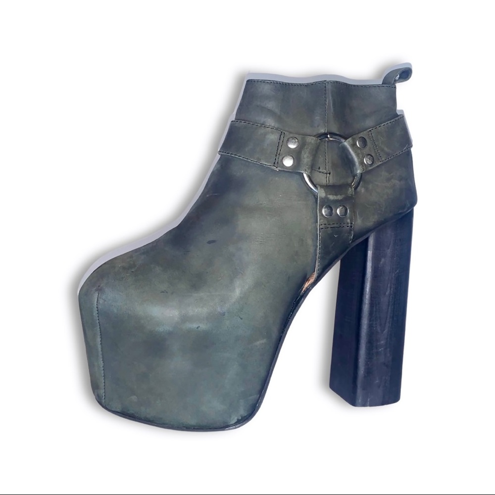 Grey Platform Jeffrey Campbell Booties with harness detail